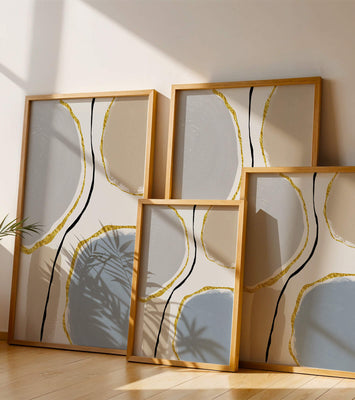 Abstract Painting with Gold Accents and Organic Shapes