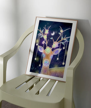 Illuminated Fantasy Deer with Floral Antlers and Hanging Stars - Mi tienda