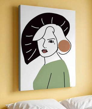 Minimalist Abstract Portrait Featuring Woman with Black Hat and Green Outfit - Mi tienda