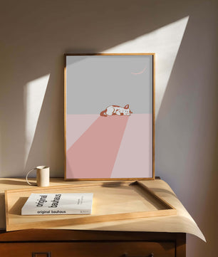 Schlafende Katze in minimalistischer Mondlichtszene