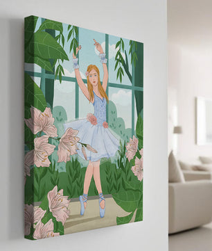 Elegant ballet dancer in a floral and botanical setting