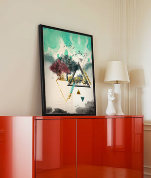 Abstract Geometric Landscape with Vibrant Trees and Birds - Mi tienda