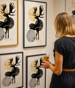 Zeitgenössische Elch-Silhouette-Kunst mit goldenen Akzenten und Marmorstruktur