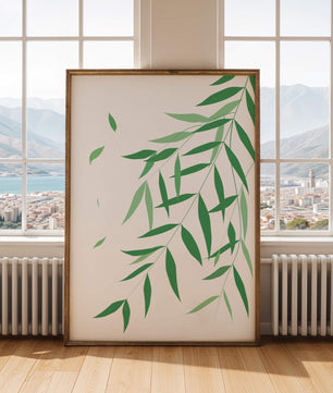 Illustration artistique de feuilles vertes élégantes sur fond noir