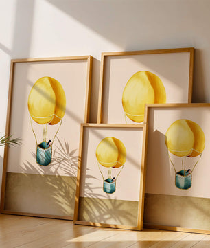 Charming Hot Air Balloon Illustration with Golden Accents