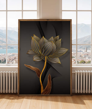 Golden Lotus Flower On Abstract Grey Background - Mi tienda