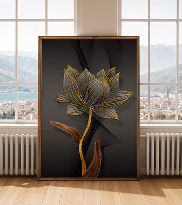 Golden Lotus Flower On Abstract Grey Background