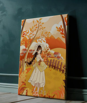Illustration of a Girl in a Yellow Dress in Autumn Scenery