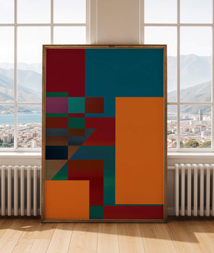 Diseño abstracto geométrico colorido con bloques y tonos audaces