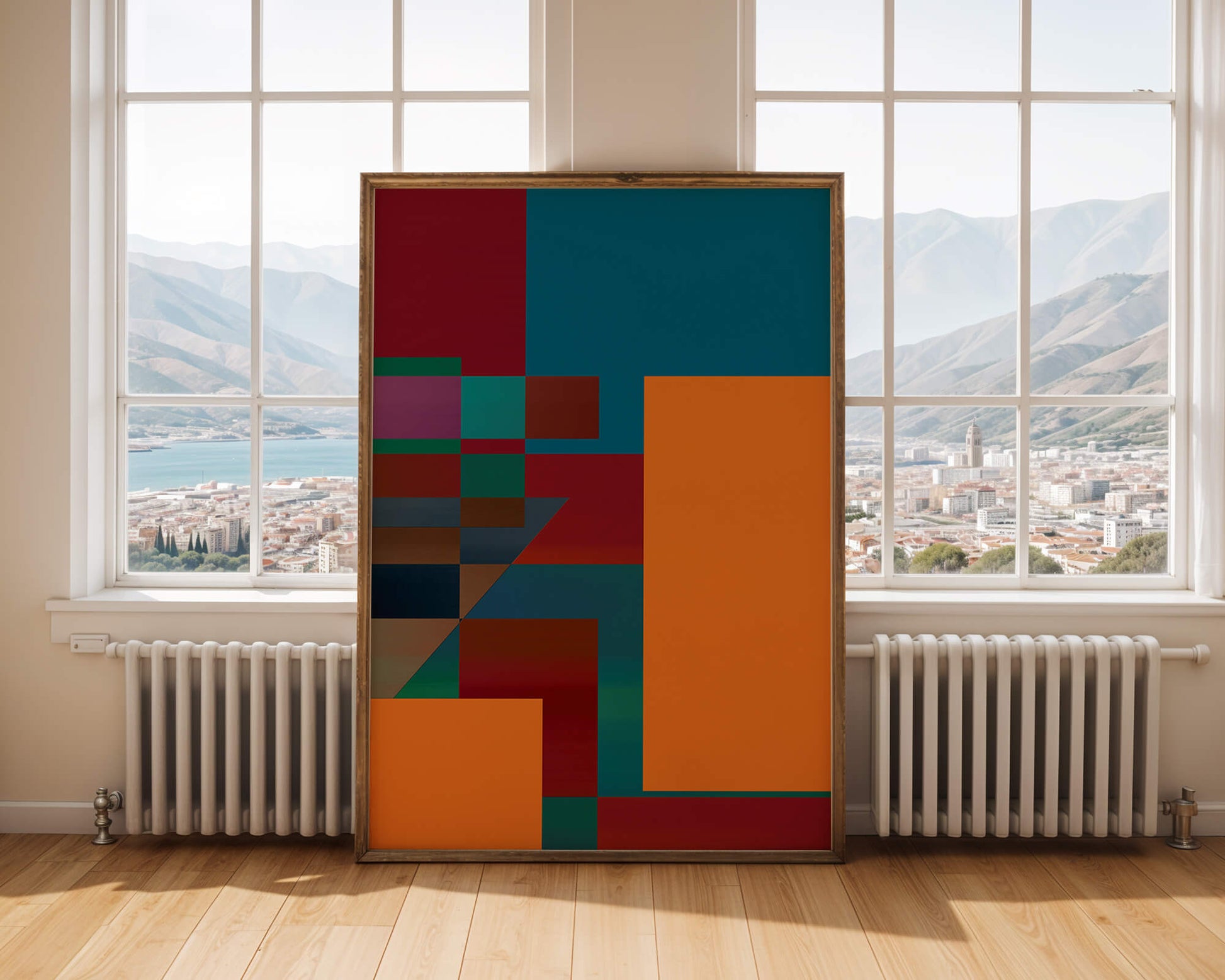 Colorful geometric abstract design with bold blocks and tones