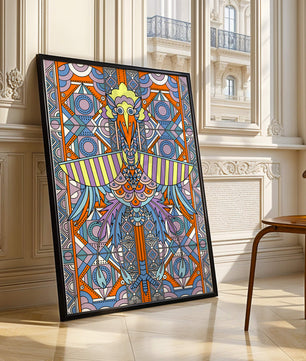 Oiseau géométrique coloré avec motifs détaillés