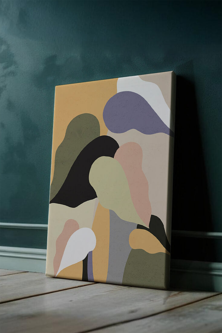 Abstract organic shapes in pastel colors with textured background