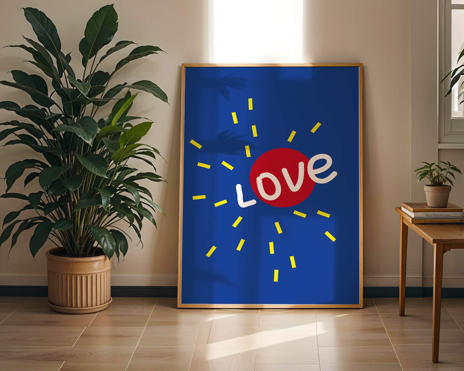 Colorful love-themed abstract design with bold elements