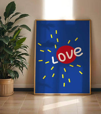 Colorful love-themed abstract design with bold elements