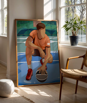 Ilustración de un jugador de baloncesto en la cancha en una pose dinámica