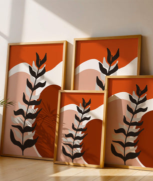 Abstract Botanical Print with Earth Tones and Modern Leaf Design
