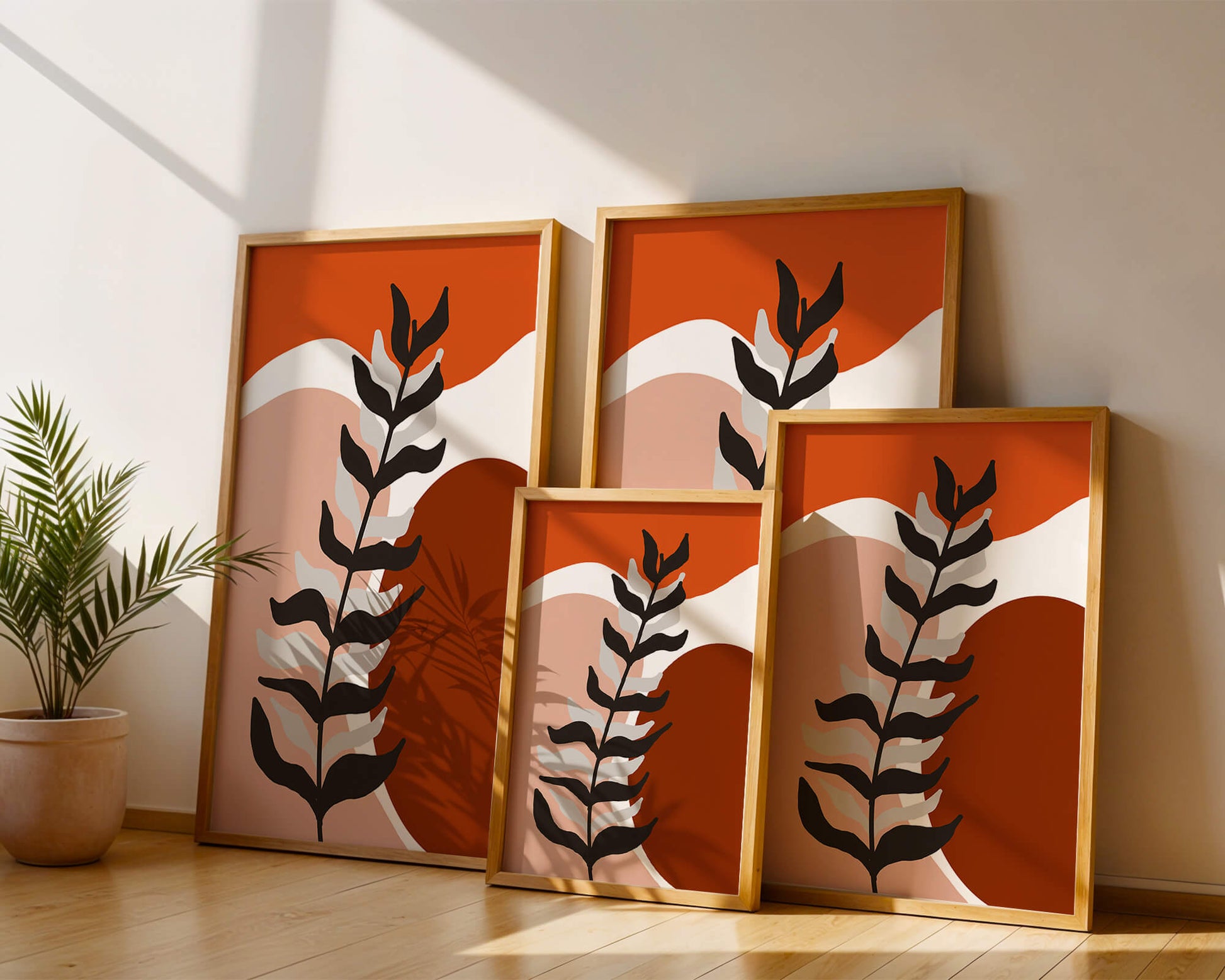 Abstract Botanical Print with Earth Tones and Modern Leaf Design