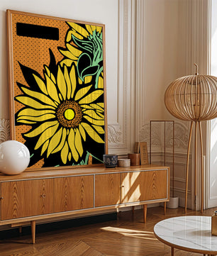 Colorful sunflower illustration with bold lines and dots