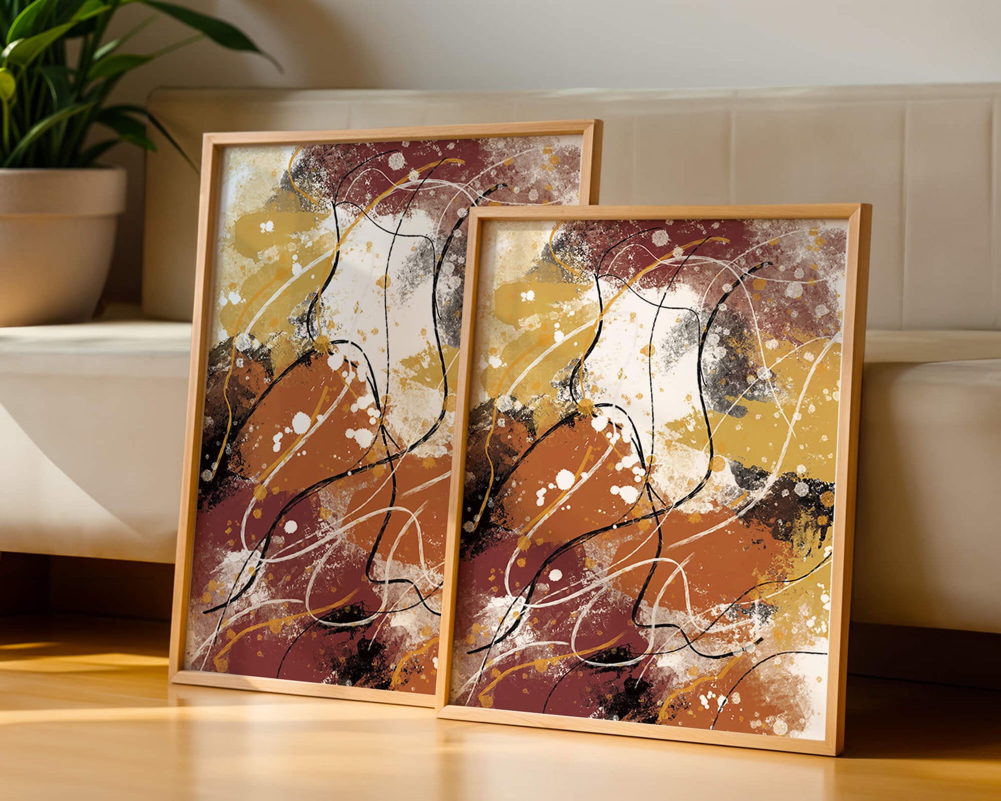 Pieza de arte abstracto colorida con trazos y salpicaduras audaces