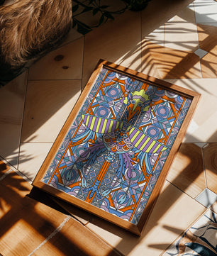 Oiseau géométrique coloré avec motifs détaillés