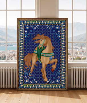 Arte de caballo con patrón intrincado y un borde decorativo vibrante