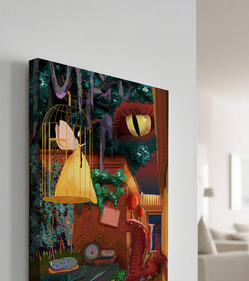 Enchanted garden with fairy, snake, and mysterious elements