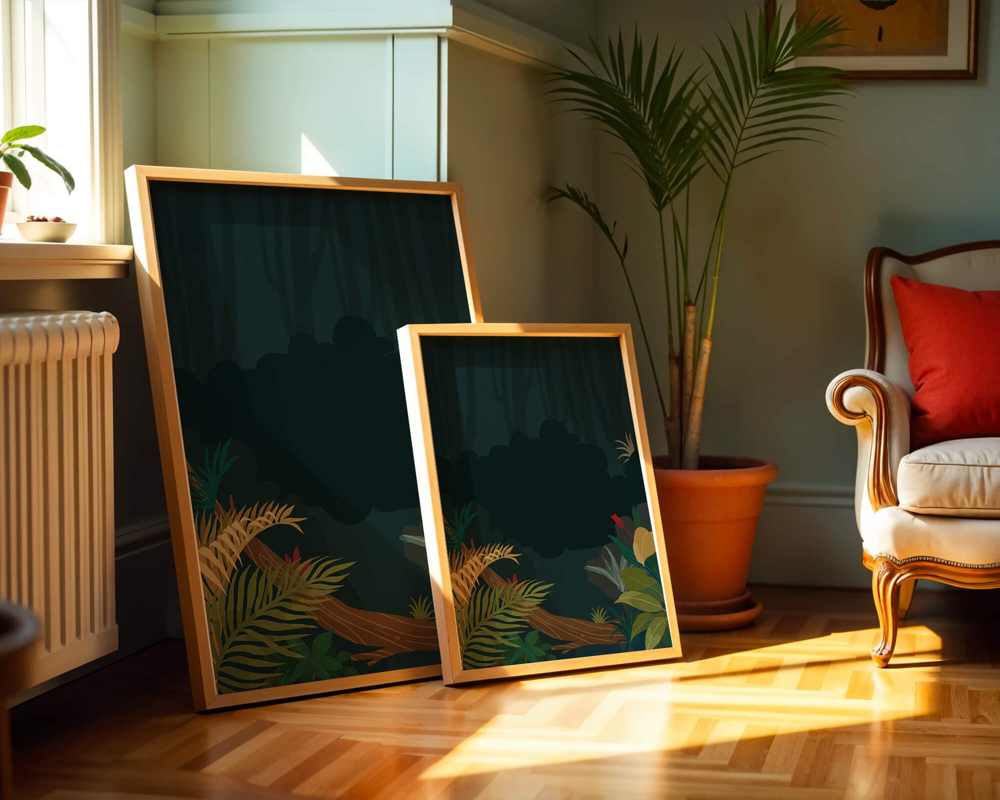 Illustrated Jungle Landscape with Lush Foliage