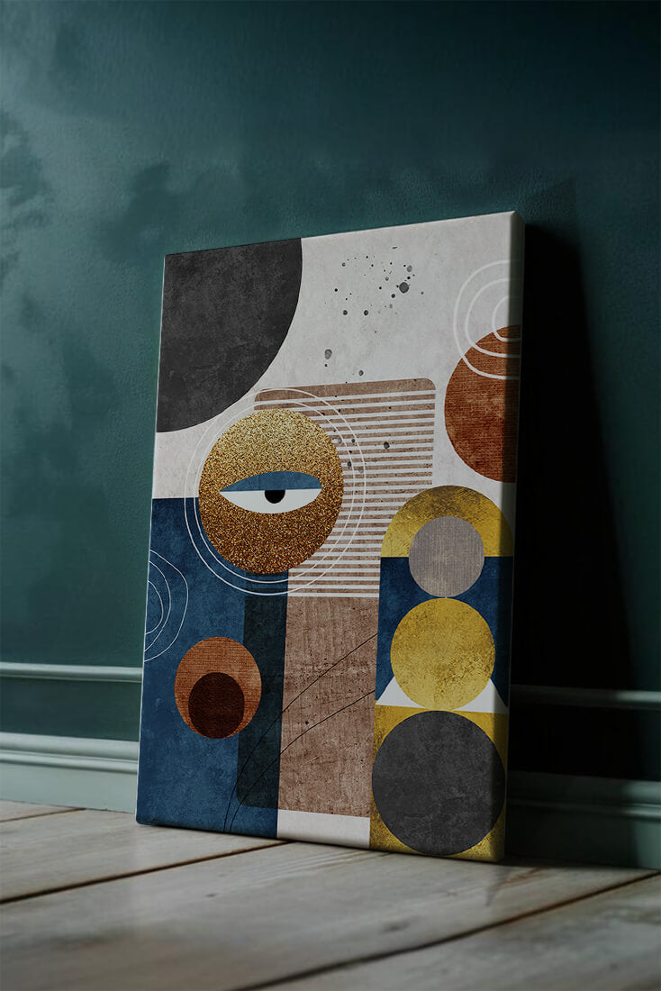 Abstract geometric artwork with gold and blue elements