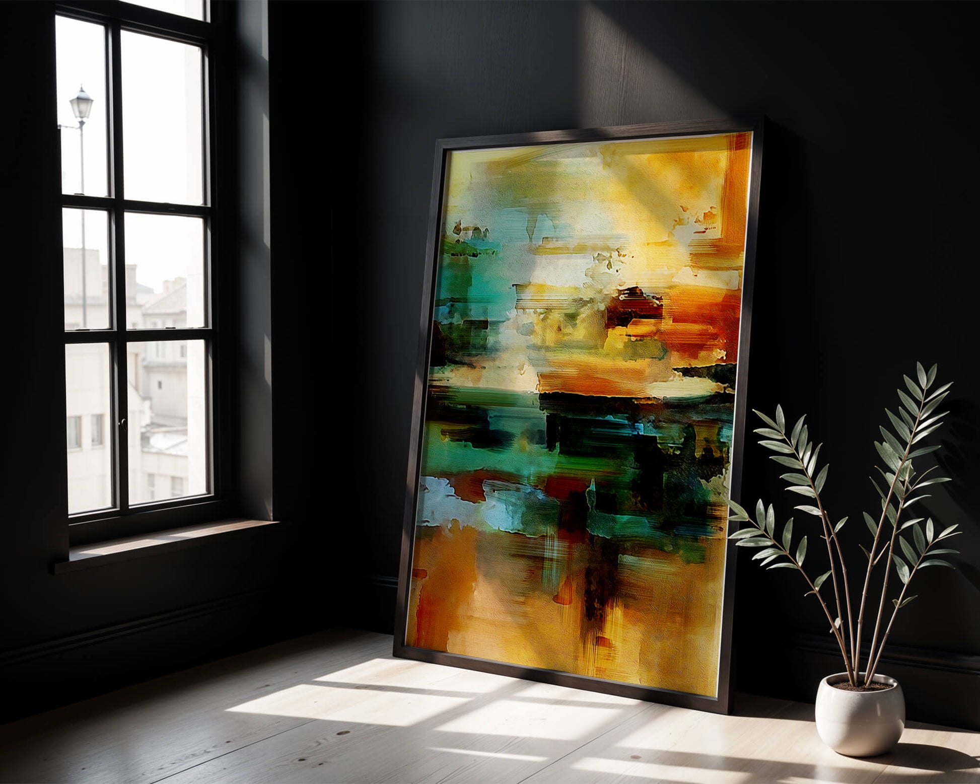 Abstract Landscape with Vivid Colors and Dynamic Brushstrokes