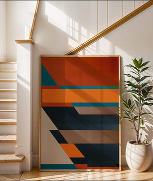 Arte abstracto geométrico con colores llamativos y formas dinámicas