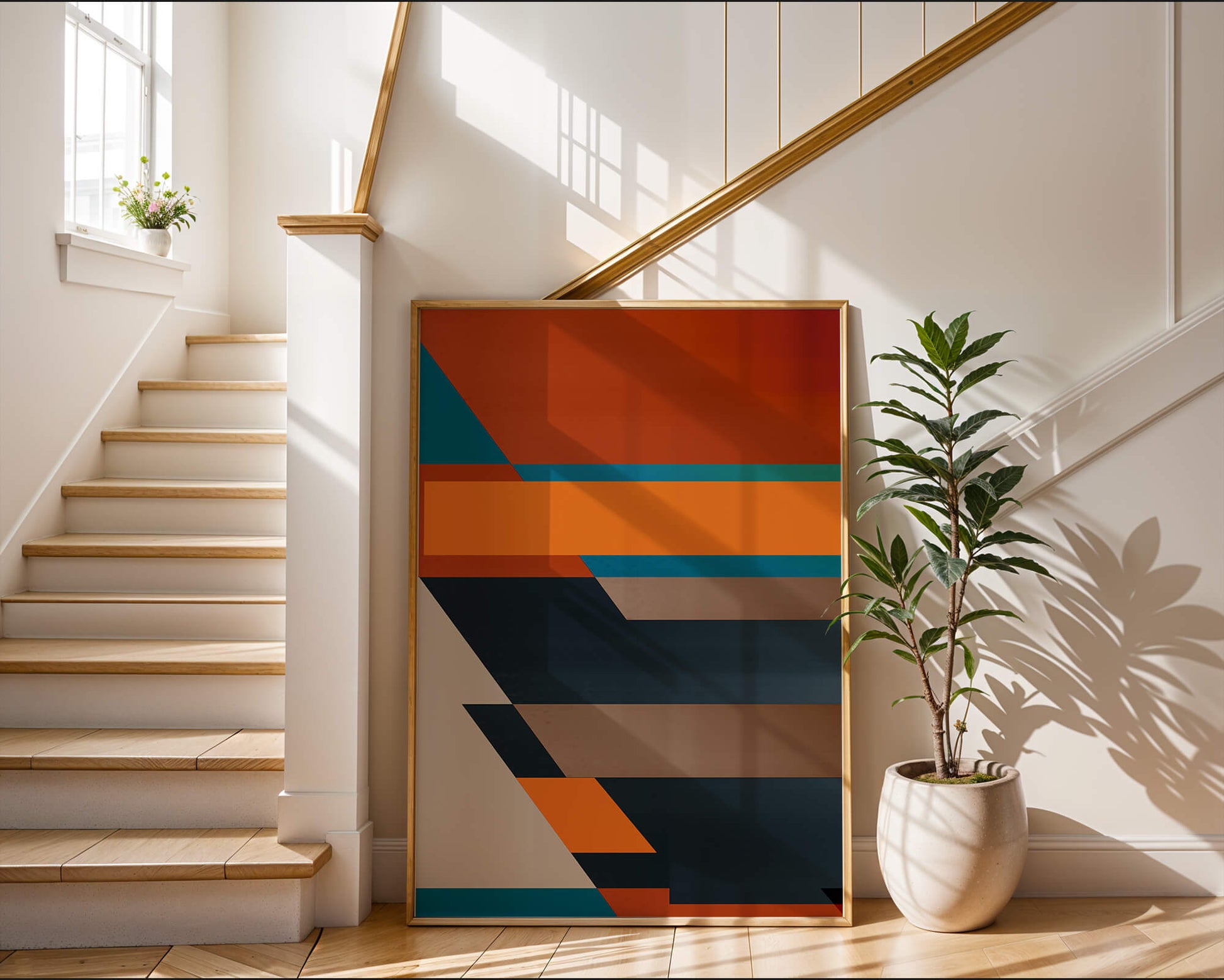 Arte abstracto geométrico con colores llamativos y formas dinámicas