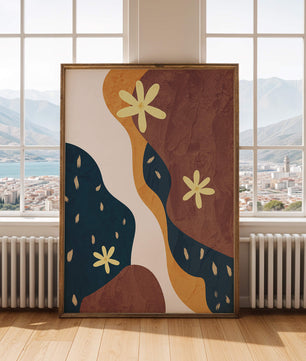 Abstract Floral Composition with Bold Colors and Textures