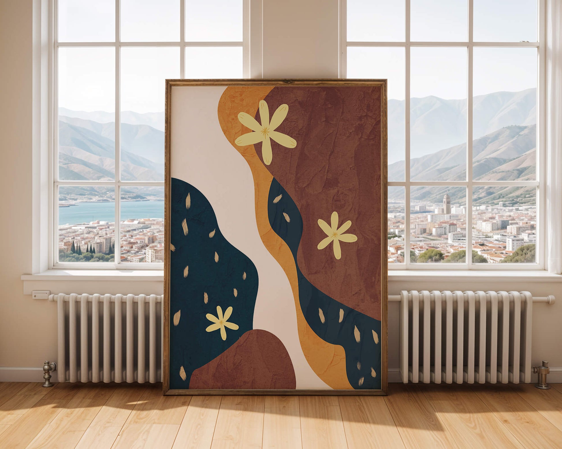 Abstract Floral Composition with Bold Colors and Textures