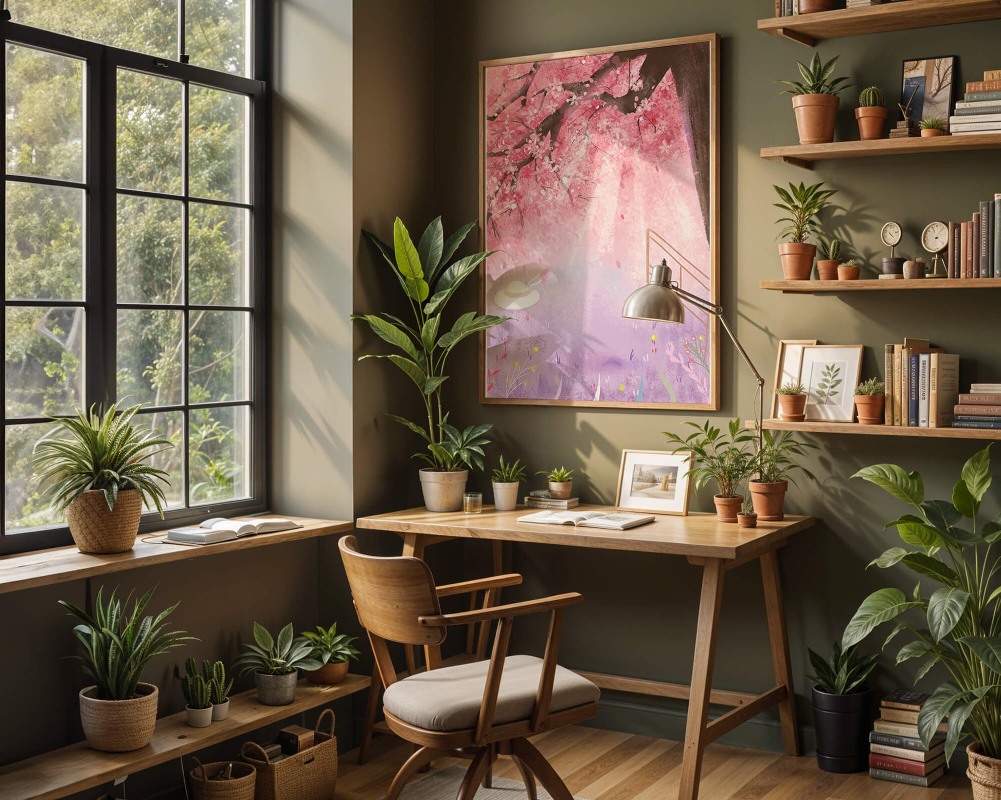 Cherry Blossom Garden with Spring Flowers and Sunlight