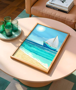 Ruhige Meereslandschaft mit Segelboot unter der Sonne