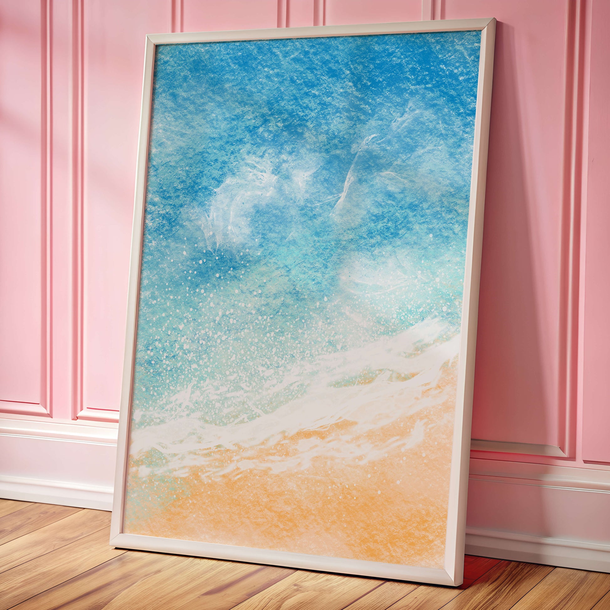 Abstract Ocean Waves with Blue and Sand Tones