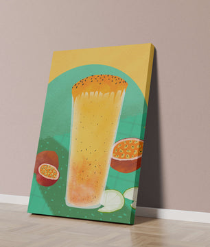 Illustrated tropical passion fruit drink with fresh slices