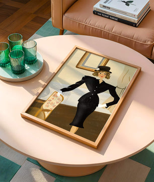 Elegant Woman in Vintage Fashion with Black Suit and Hat