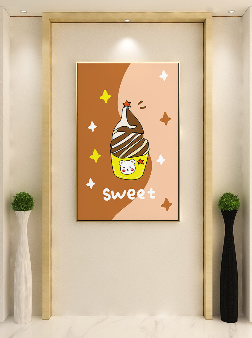 Adorable ice cream design with kawaii bear and colorful background