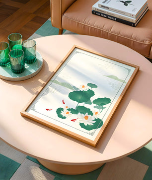 Elegante Lotus- und Koi-Fisch-Illustration mit orientalischen Designelementen