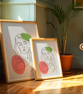 Line Art Portrait on Gray Background with Color Accents