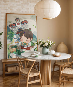 Charmante illustration d’un enfant savourant un plat traditionnel
