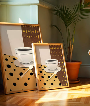 Contemporary Coffee Art with Geometric Patterns and Gold Accents - Mi tienda