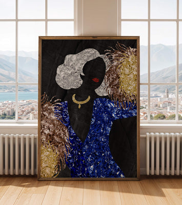 Abstract art with colorful foil textures and silhouette