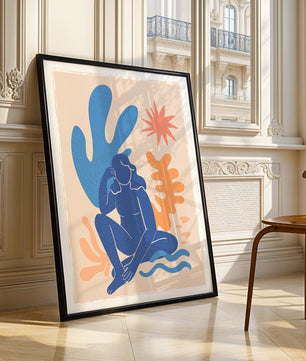 Abstract Illustration of a Blue Silhouette Woman with Organic Shapes