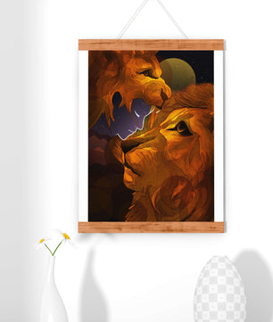 Majestic Lion Illustration in Cosmic Night Setting