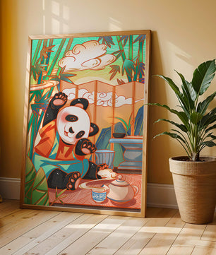 Cheerful Panda Having Tea in a Bamboo Garden - Mi tienda