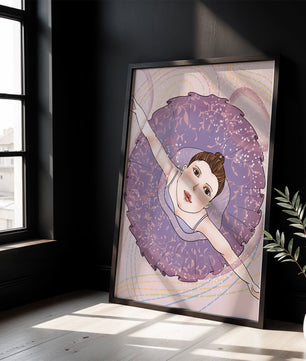 Graceful ballerina in a purple tutu with sparkling details