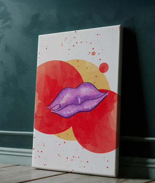 Vibrant Abstract Artwork Featuring Purple Lips on Watercolor Background