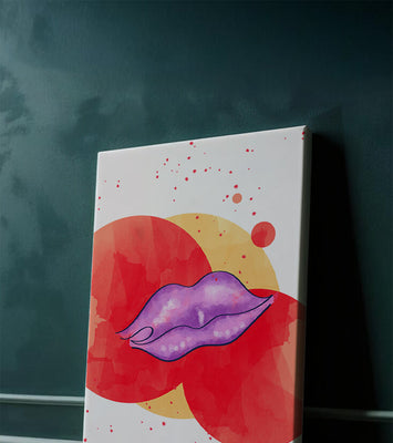 Vibrant Abstract Artwork Featuring Purple Lips on Watercolor Background